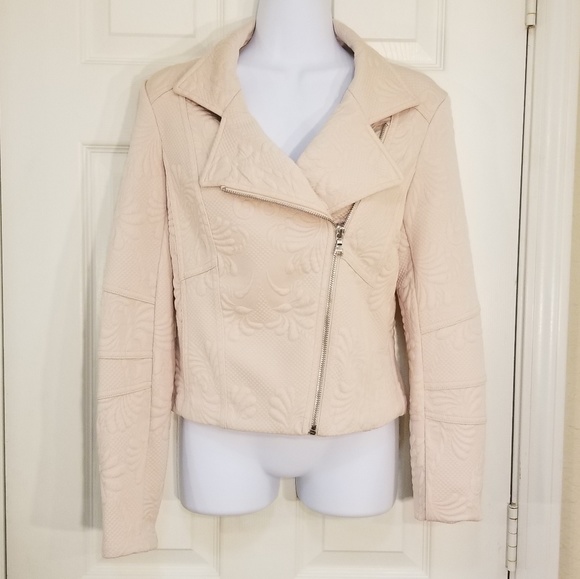 Express Jackets & Blazers - Express Peach Patterned Asymmetrical Zip Jacket